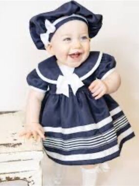 Rare Edition Baby Girls Short Sleeve Nautical Inspired Sailor Dress Set
